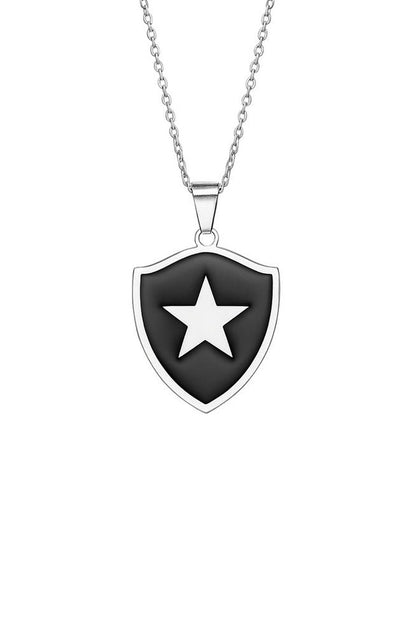Cordão curto de 45 cm com pingente do escudo do Botafogo em aço inox prateado